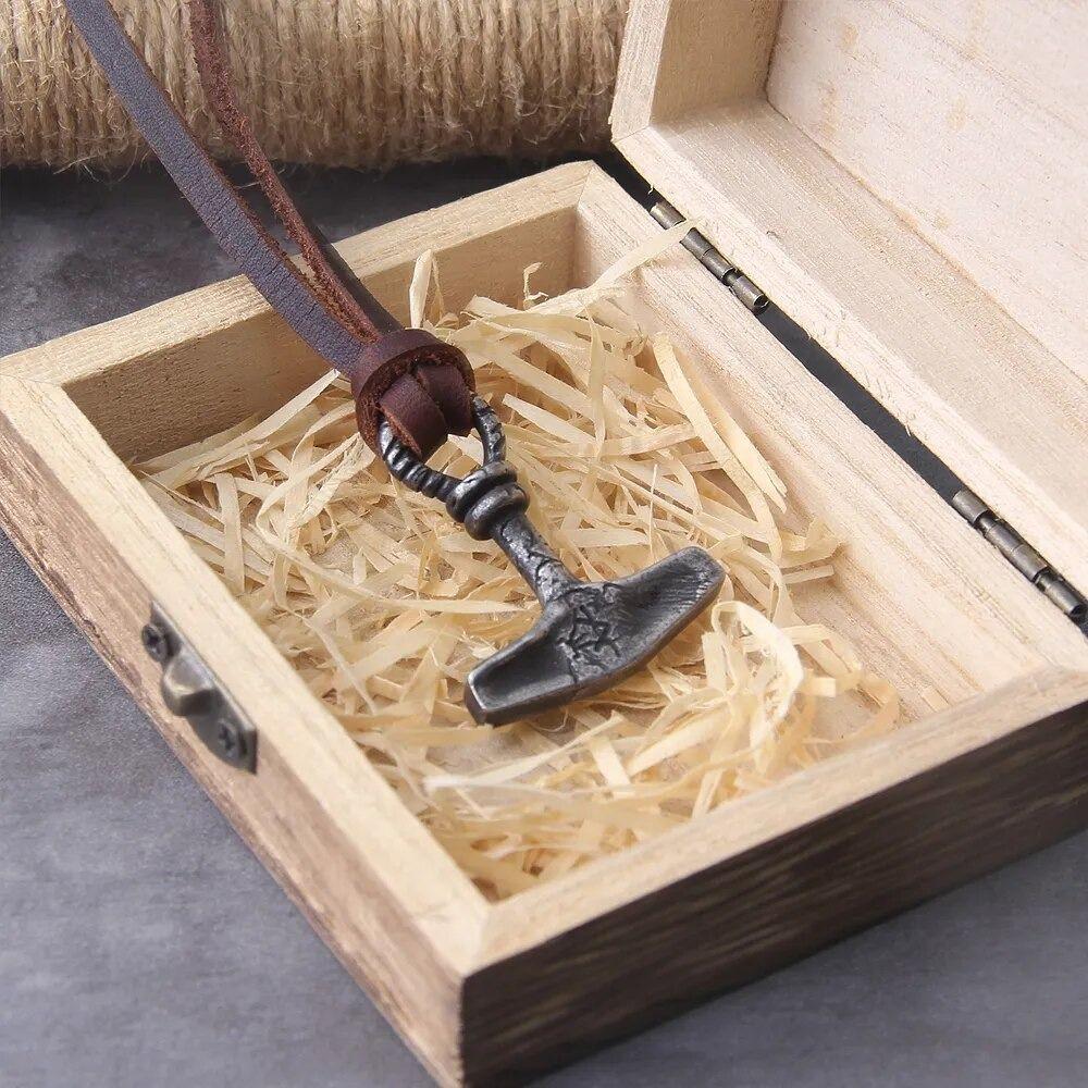 Collar De Cuero Martillo Mjolnir Vikingo Moda-5