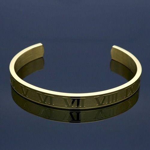 Pulsera Royal Madriz Números Romanos Dorada Titanio-2