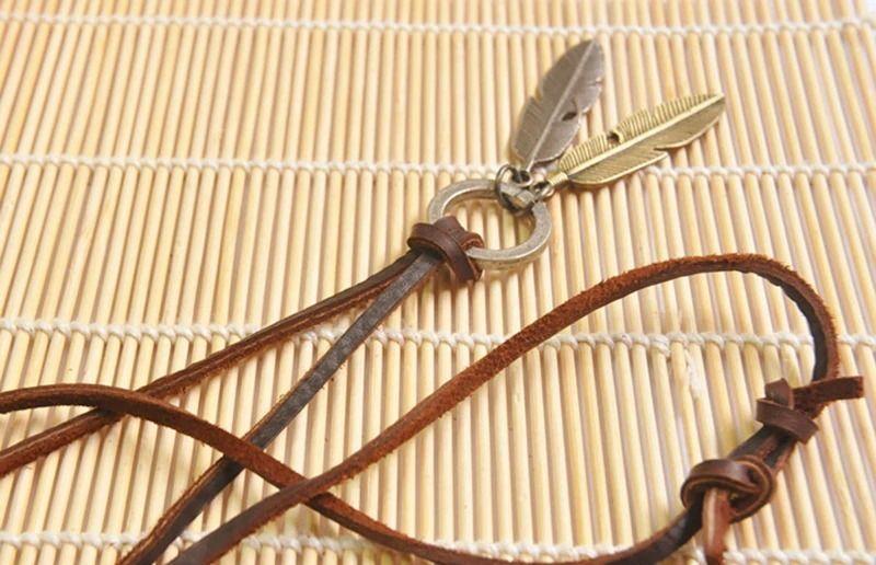 Collar Vintage Royal Madriz 2 Plumas Cuero Genuino-2