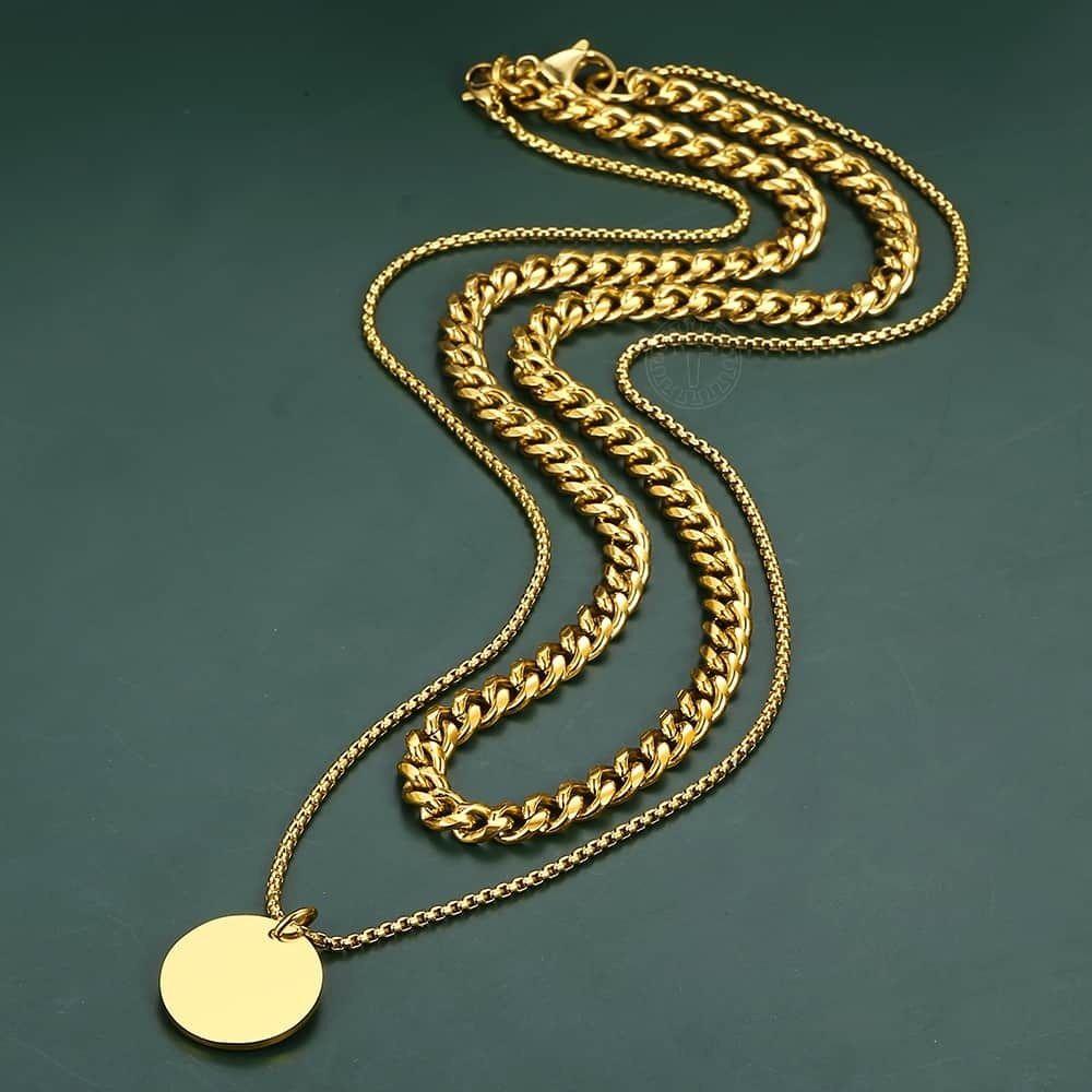 Collar Doble Con Dige Gold Acero Quirúrgico Hombre Moda 2020-2