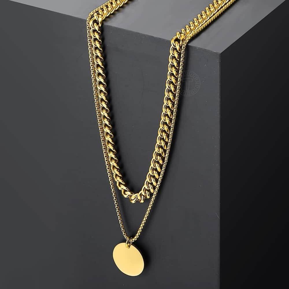 Collar Doble Con Dige Gold Acero Quirúrgico Hombre Moda 2020-3