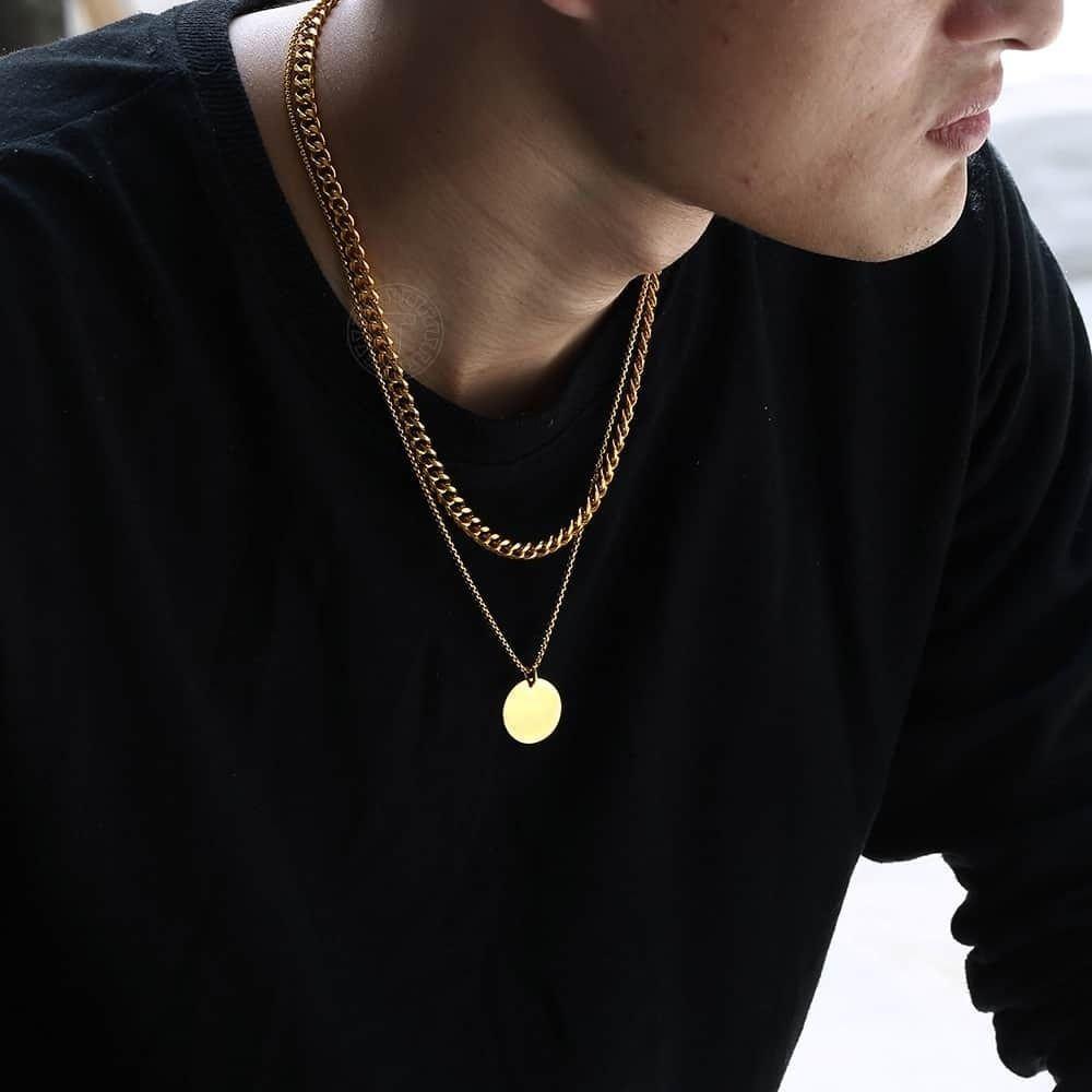 Collar Doble Con Dige Gold Acero Quirúrgico Hombre Moda 2020-4