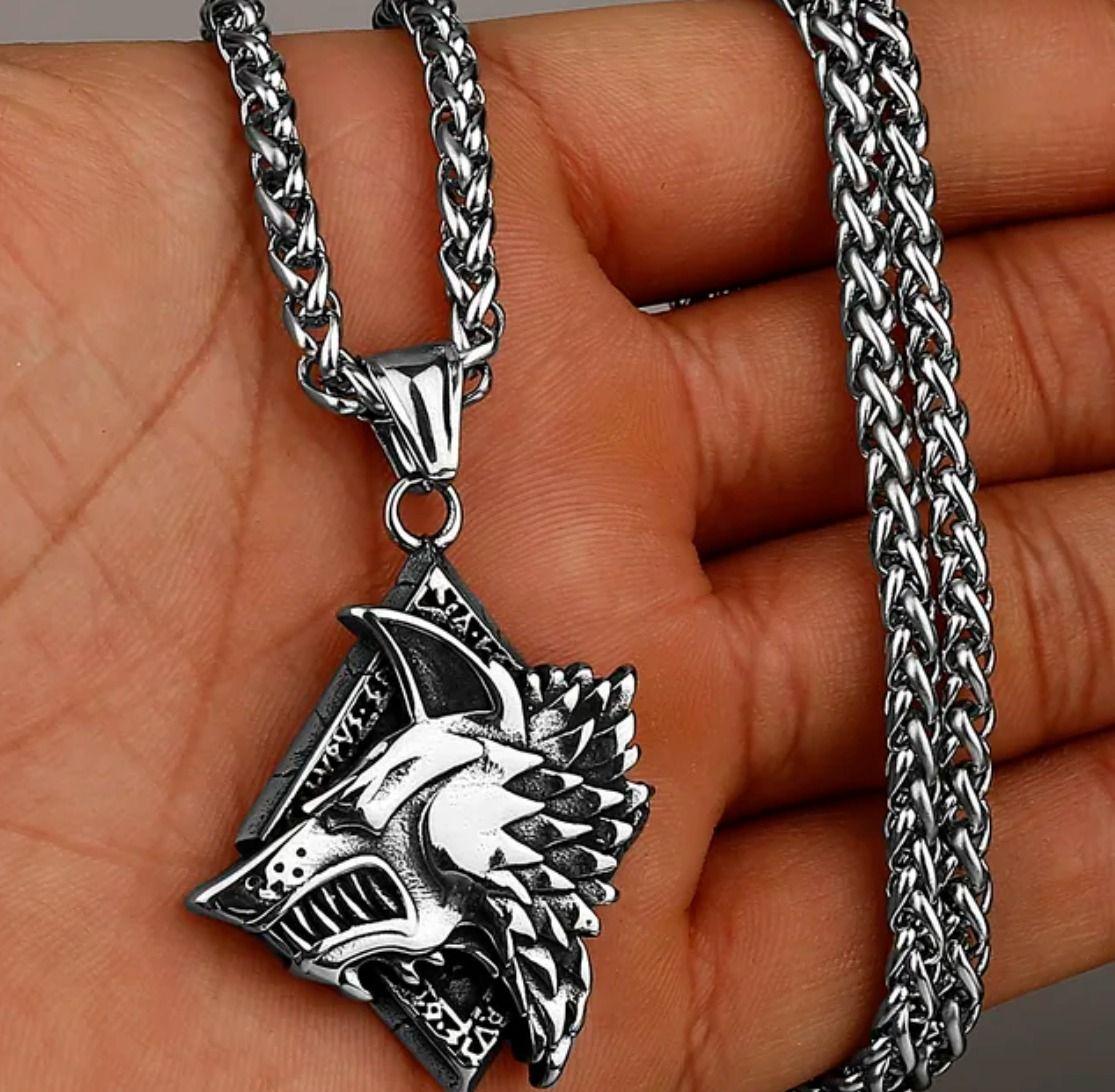 Collar Vikingo Lobo Nordico Acero Quirúrgico Moda Nordica-1