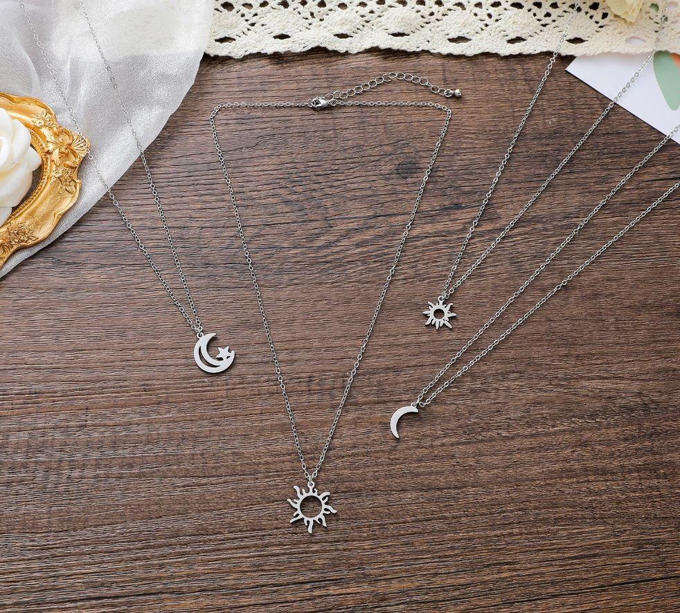 Collar Doble Sol Y Luna Para Damas Parejas Friends-3
