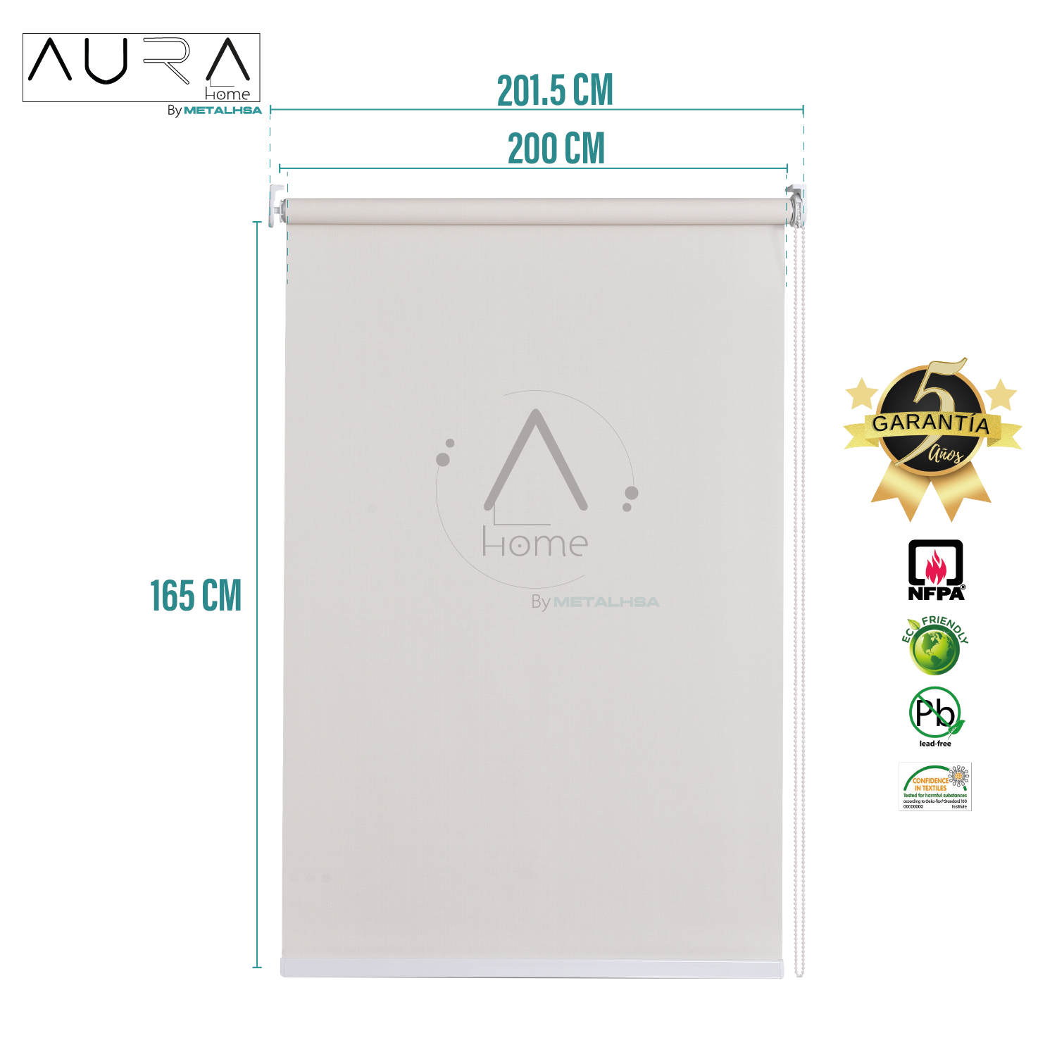 Cortina Roller Sunscreen 200X165 Cm 5% Apertura Beige Aura-6