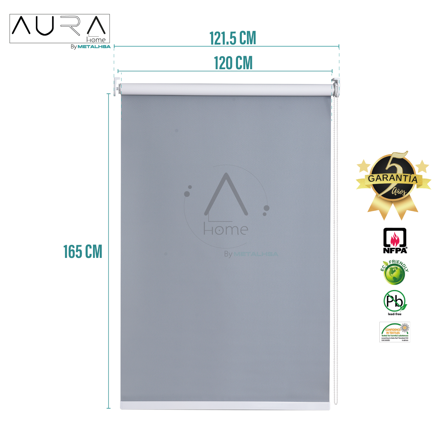 Cortina Roller 100% Blackout Gris 120X165 Cm Aura-8