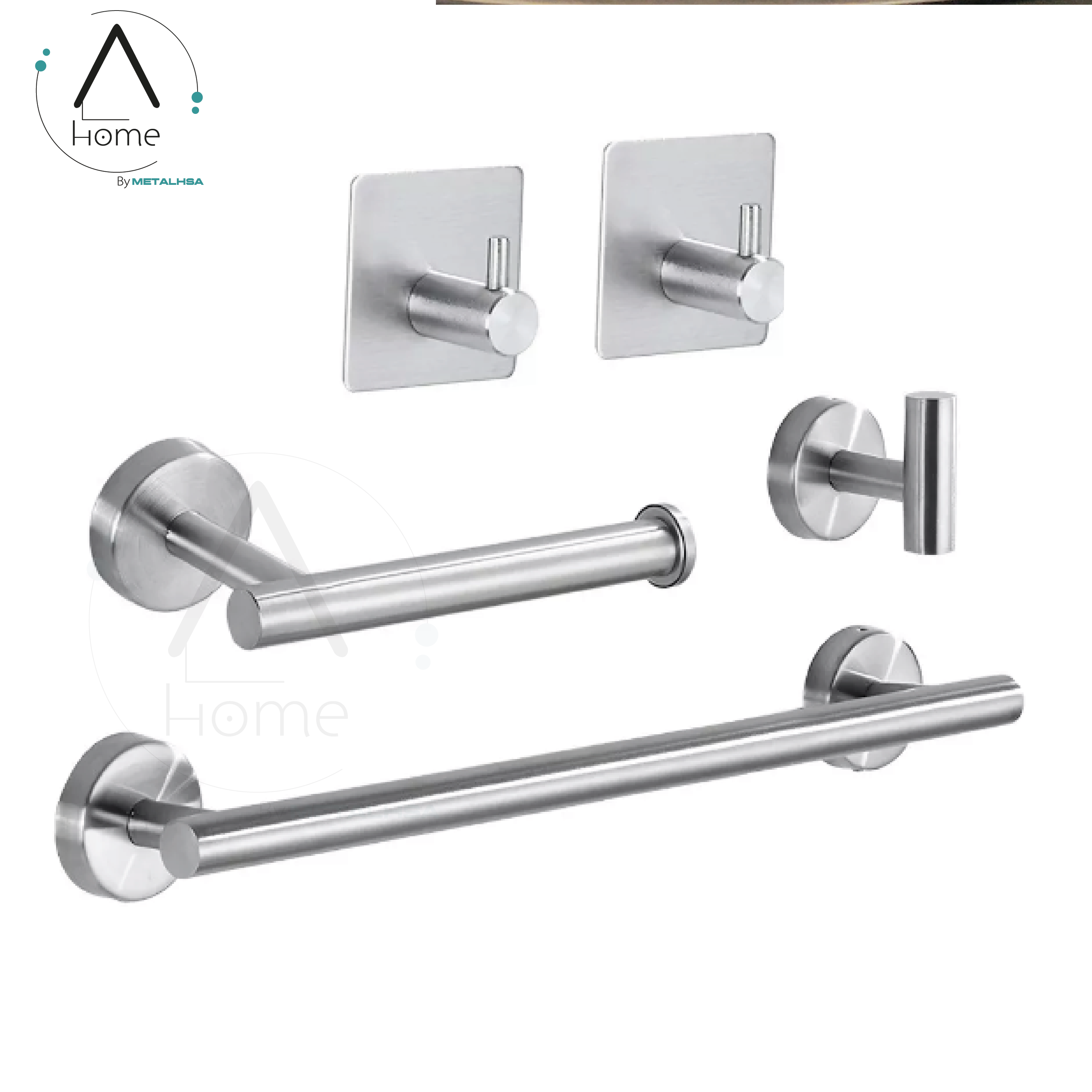 Set de Baño Inoxidable Plateado 5 Piezas-2
