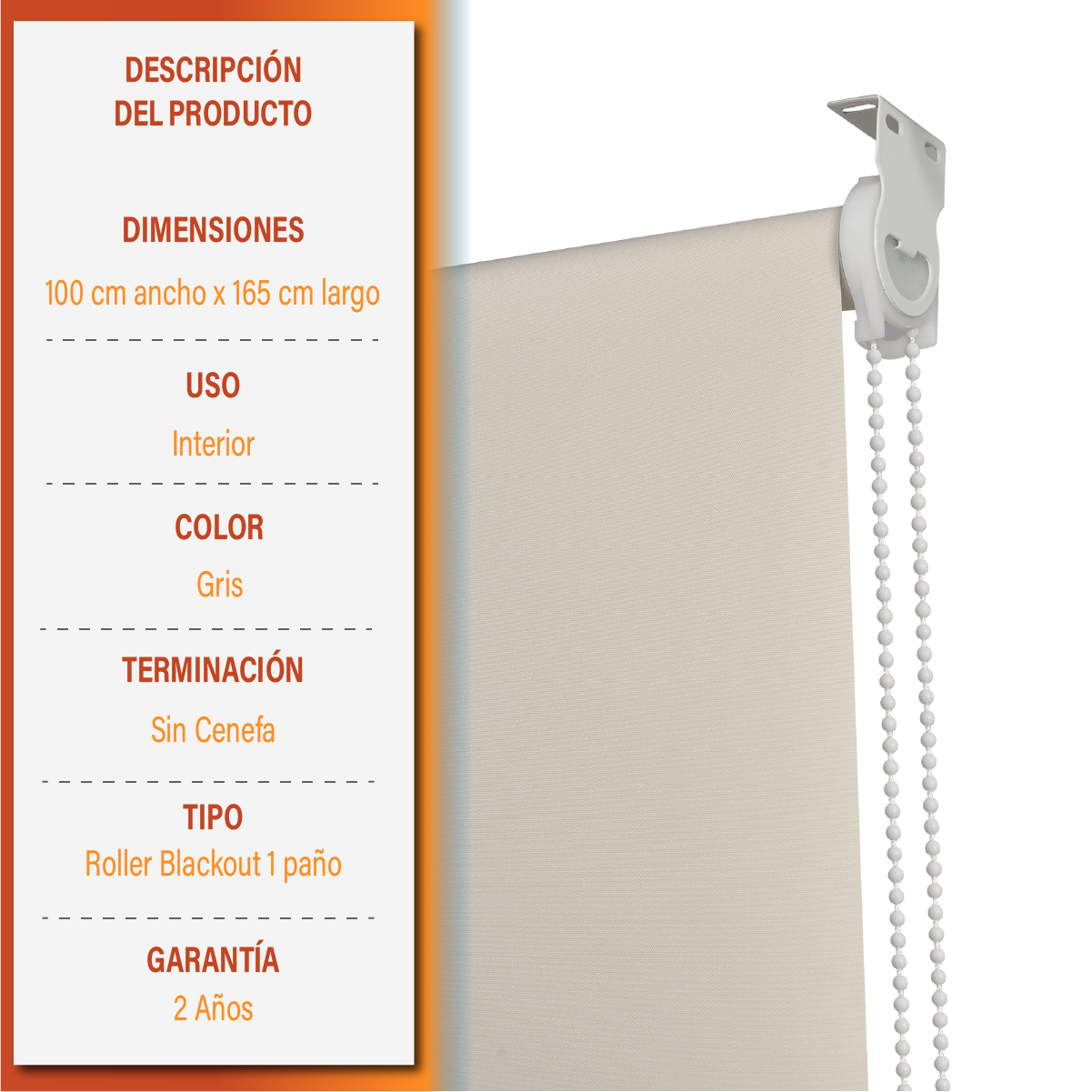 Cortina Roller Blackout 100 X 165 Cm Color Beige Sunfree-9