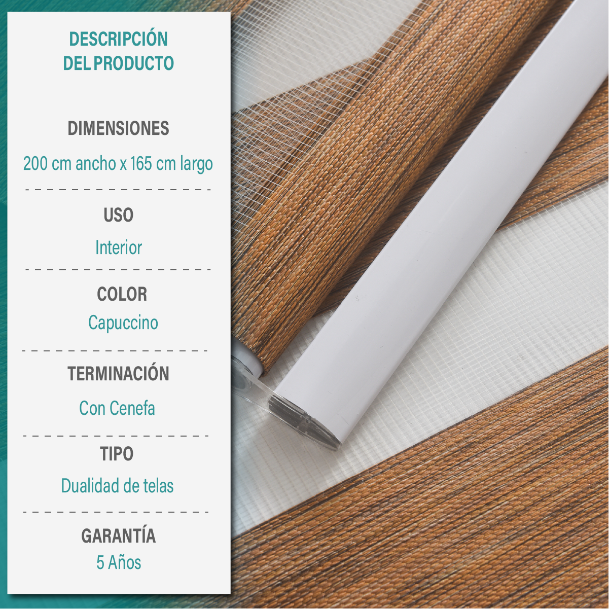 Cortina Roller Duo Zebra Día Y Noche 200 X 165 Cm Color Capuccino Marca Aura-5