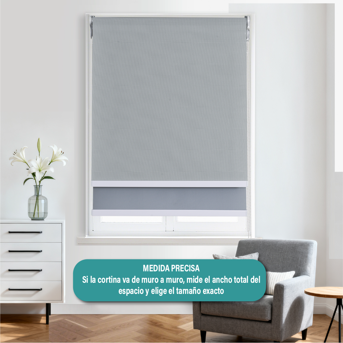 Cortina Roller Doble Blackout y Sunscreen 150X250 Cm Color Gris Marca Aura-6