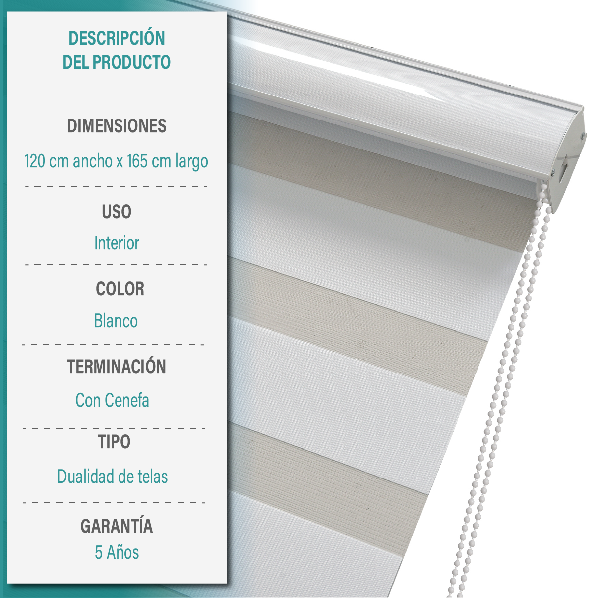 Cortina Roller Duo Zebra Día Y Noche 120 X 165 Cm Color Blanco Marca Aura-8