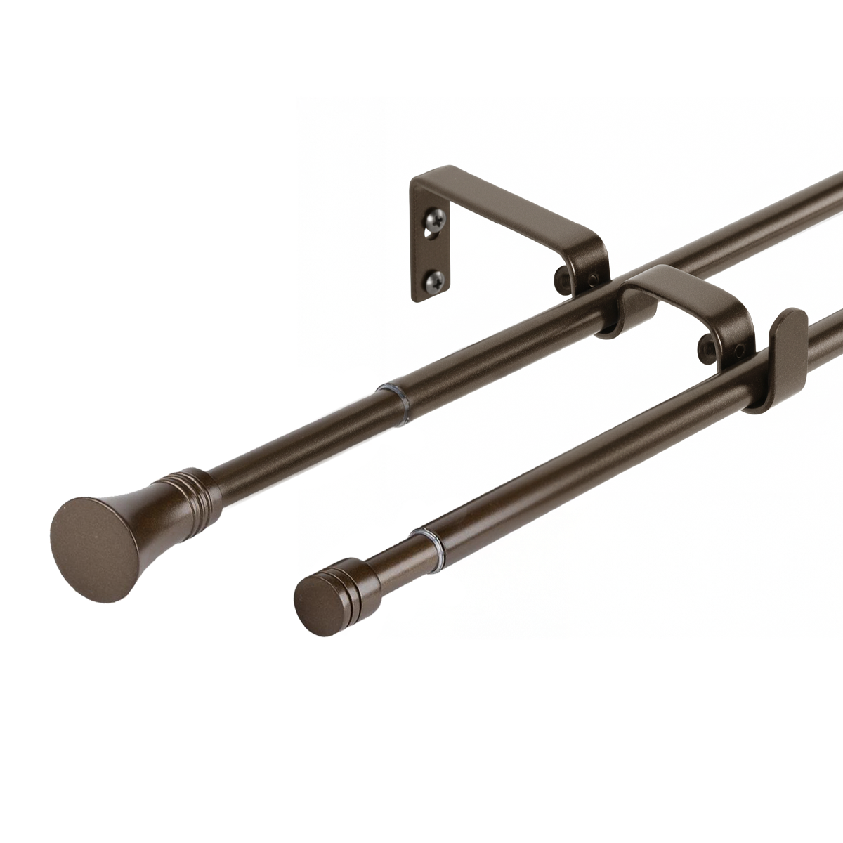 Set Barras para Cortina Doble 16/19 Mm Extensible 170-320 Cm A Muro Café Cónico-0