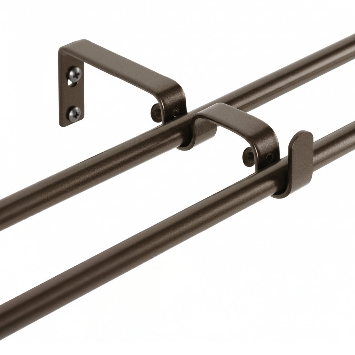 Set Barras para Cortina Doble 16/19 Mm Extensible 170-320 Cm A Muro Café Cónico-2