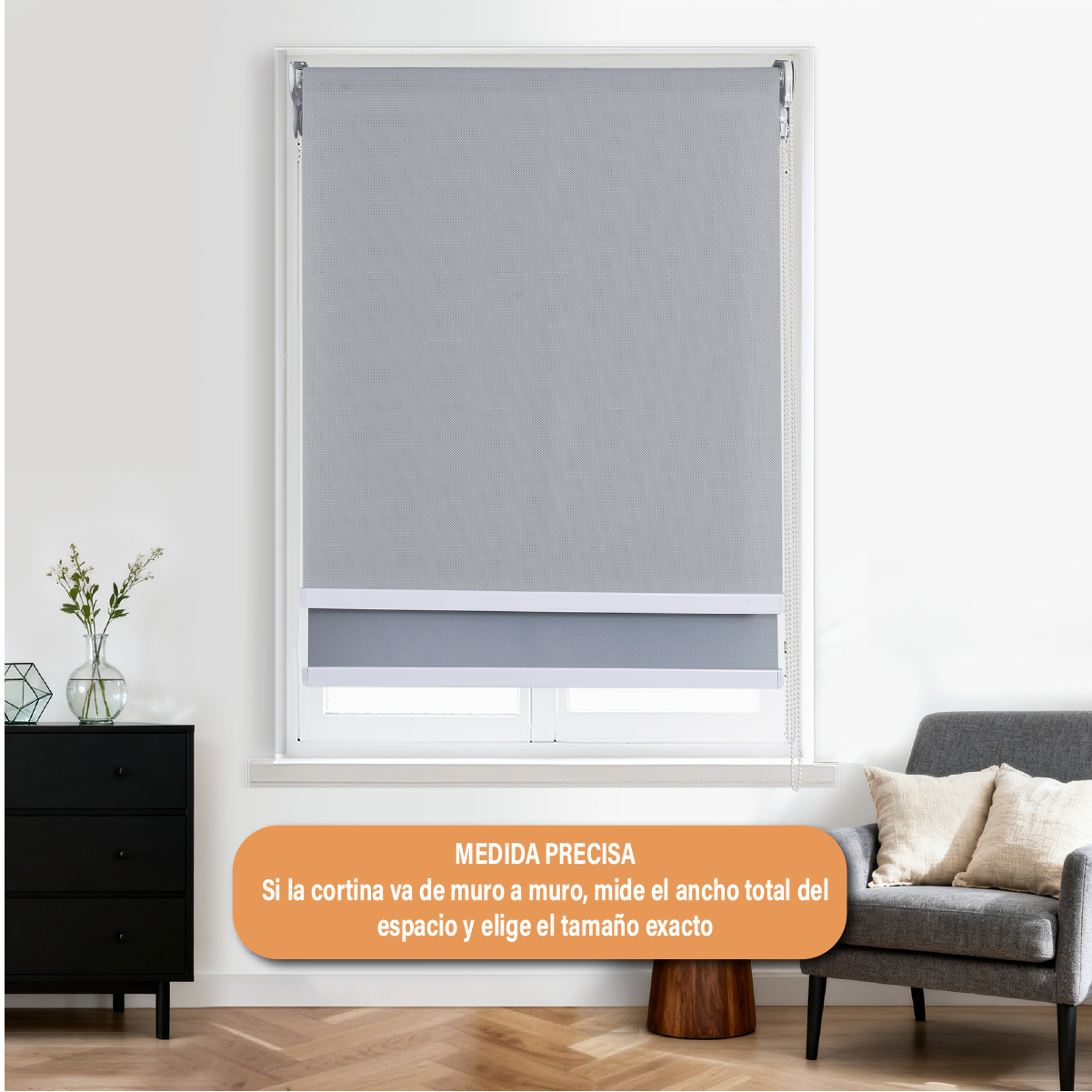 Cortina Roller Doble Blackout y Sunscreen 100 X 250 Cm Color Gris Marca Sunfree-7