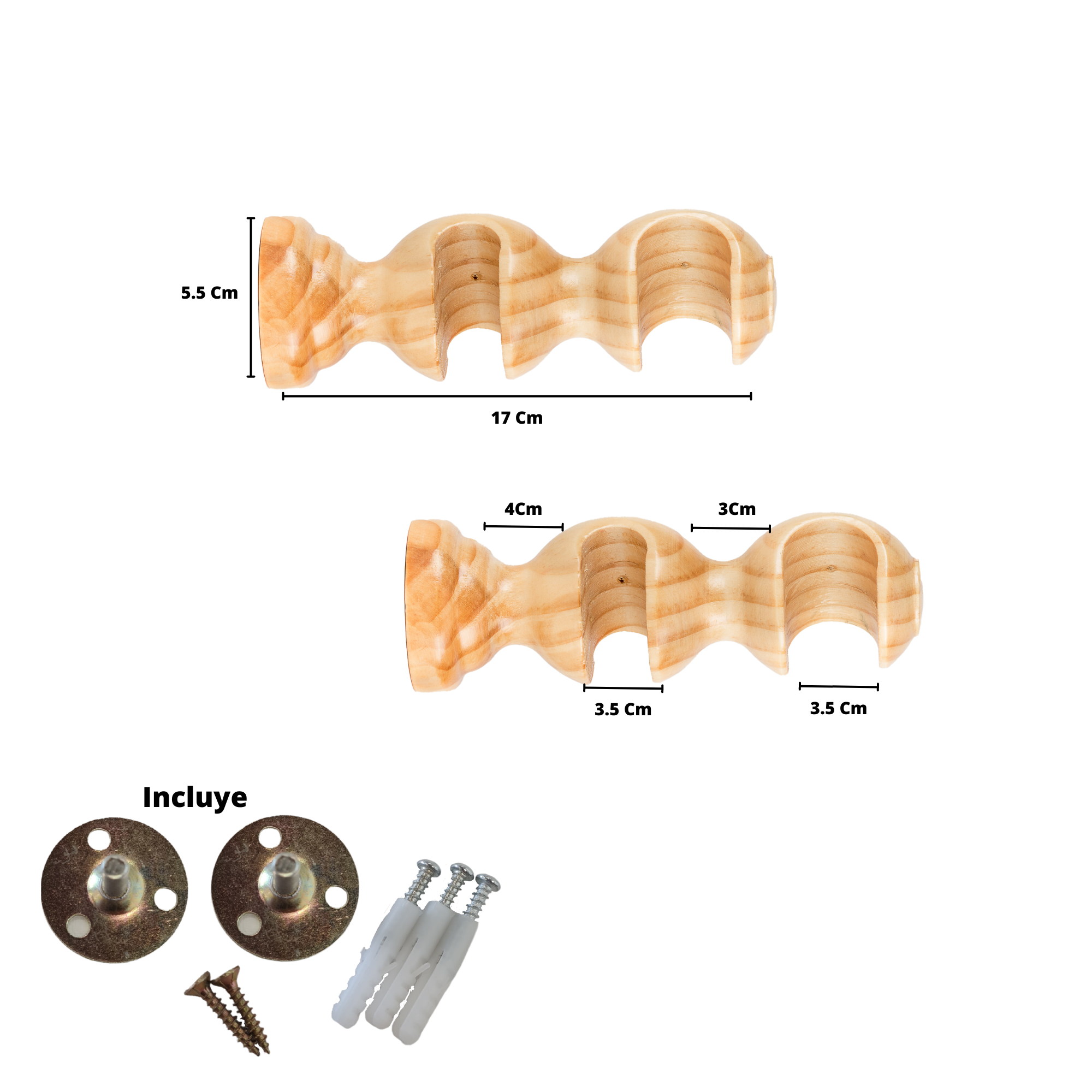 Pack 2 Unidades Soporte Doble De Madera Natural 35/35 Mm-2