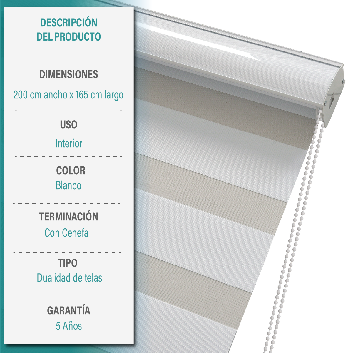 Cortina Roller Duo Zebra Día Y Noche 200 X 165 Cm Color Blanco Marca Aura-5