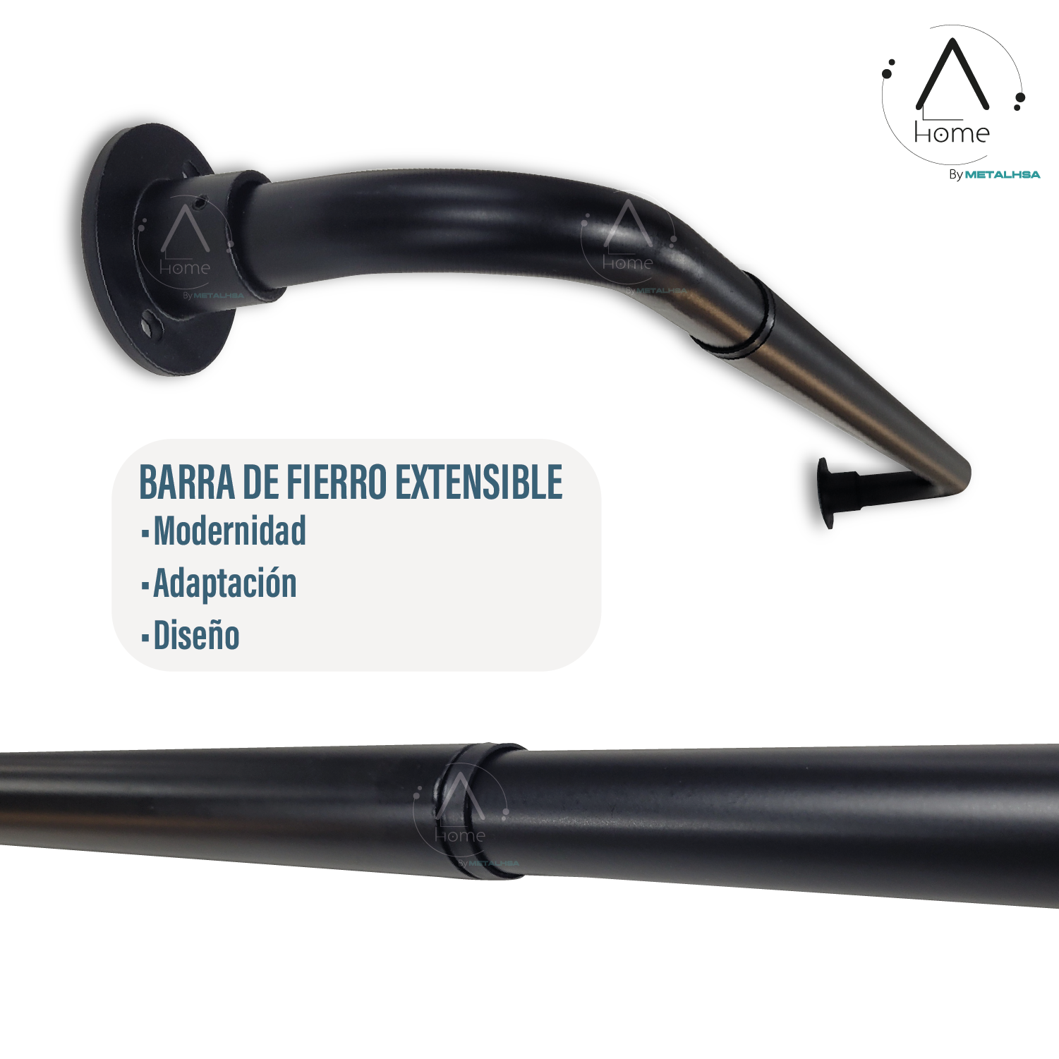 Set Barra para Cortina Simple 22/25 Mm Extensible Curvo 210 a 300 Cm Color Negro-4