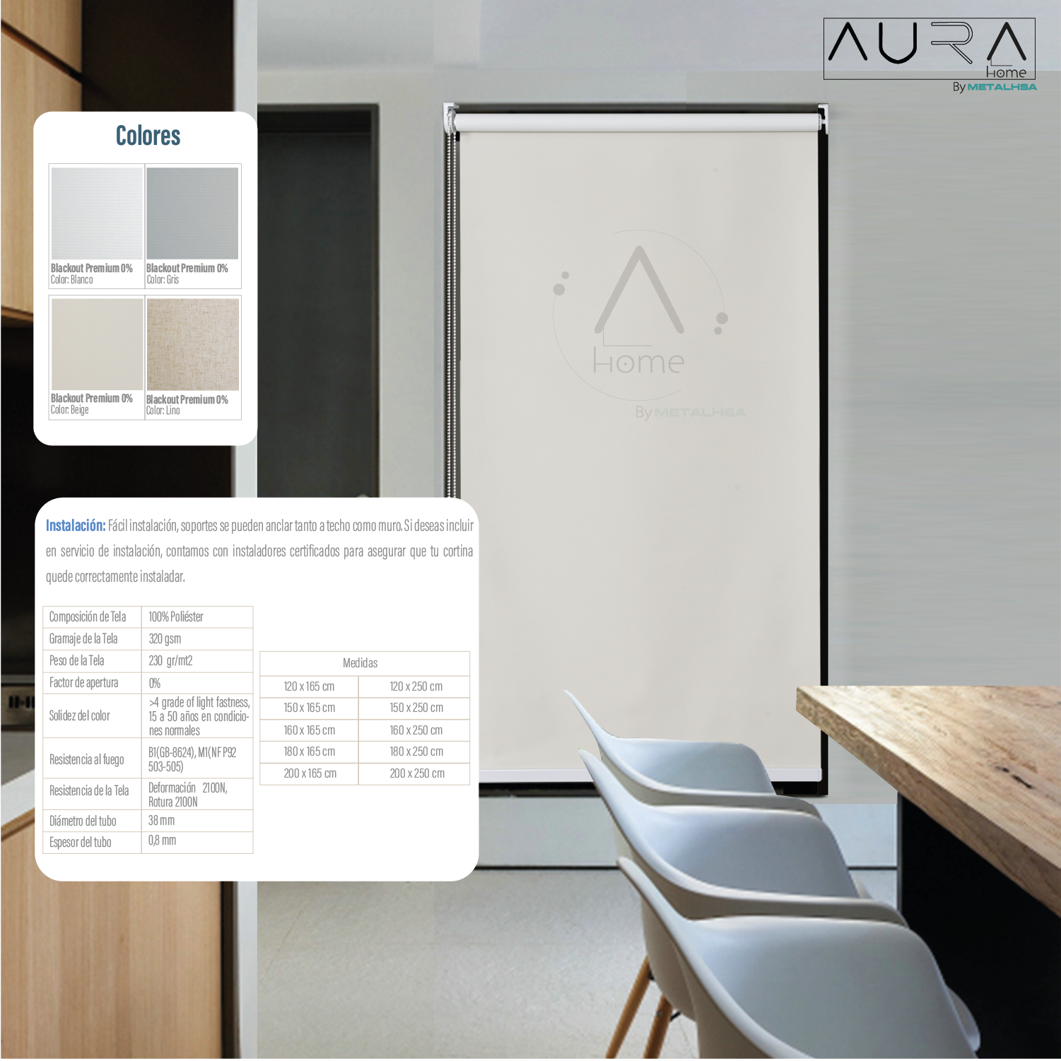 Cortina Roller Blackout Beige 150X165 Cm Aura-5