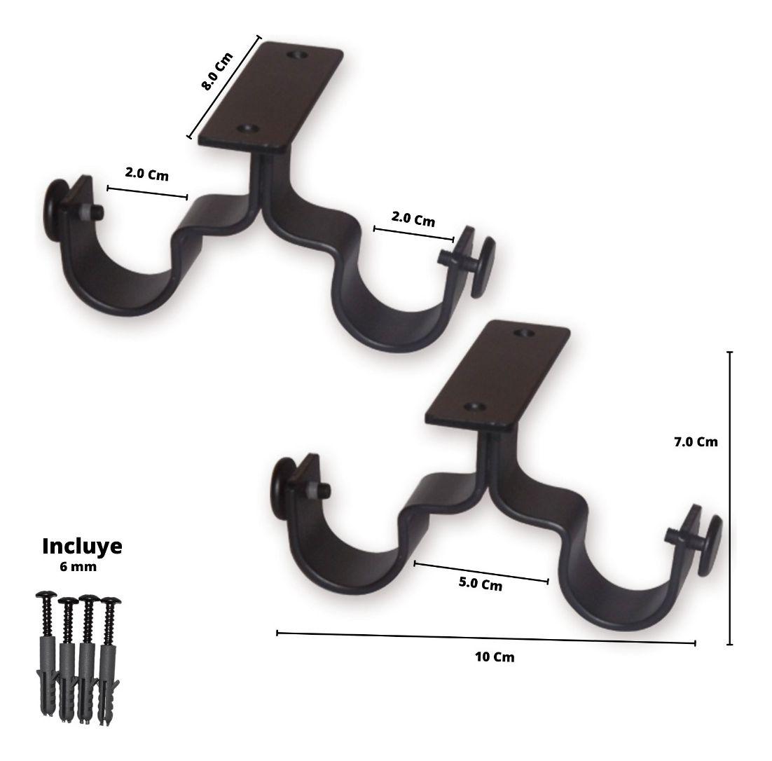 Pack 2 Unidades Soporte Doble Techo De Metal Negro 19/19 Mm-1