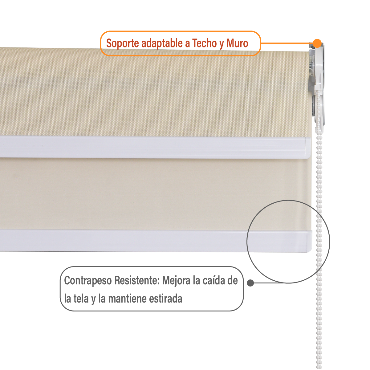Cortina Roller Doble Blackout/Sunscreen 220X250 Cm Beige Sunfree-5