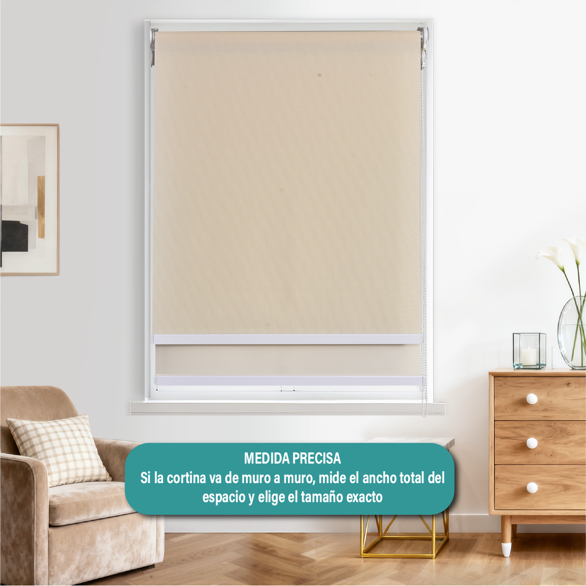 Cortina Roller Doble Blackout y Sunscreen 120X250 Cm Color Beige Marca Aura-8