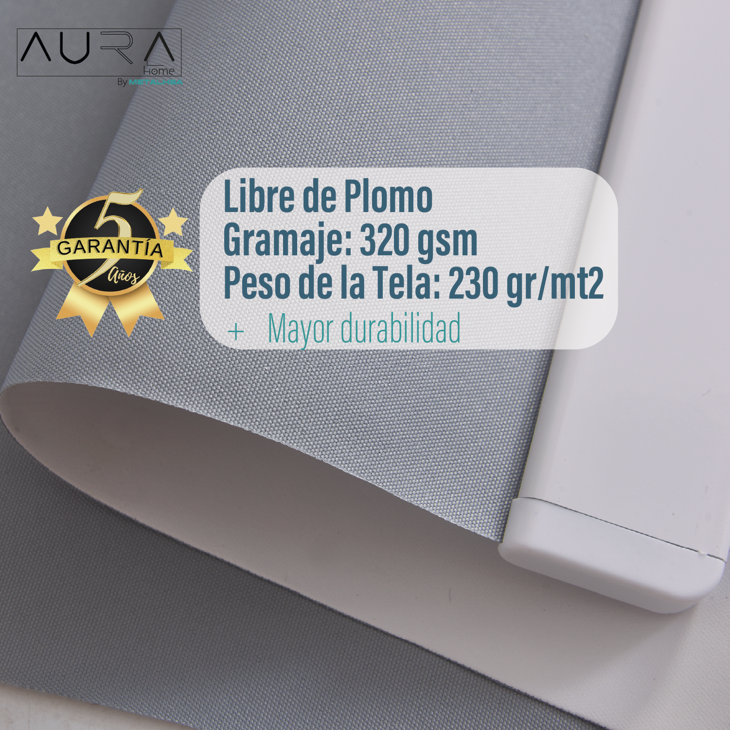 Cortina Roller 100% Blackout Gris 180X250 Cm Aura-4