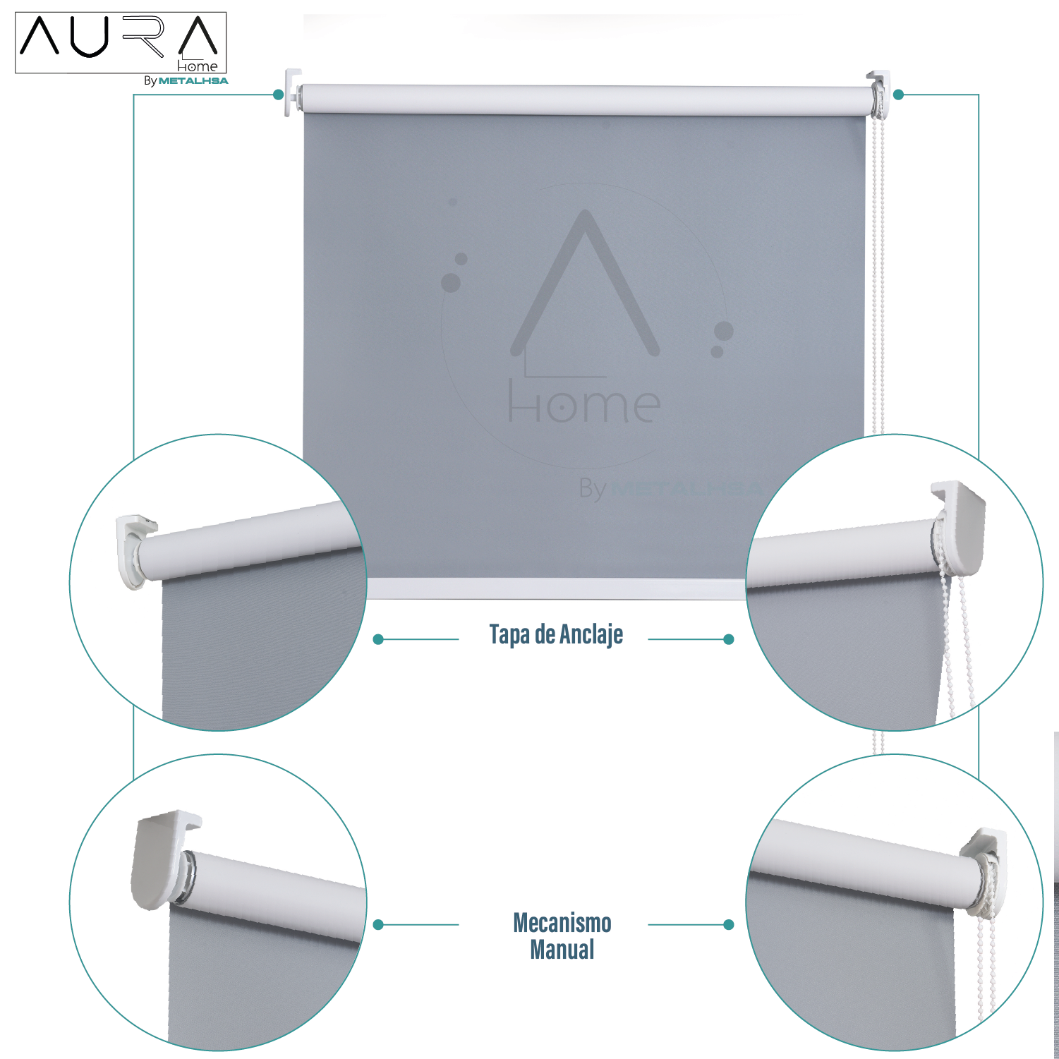 Cortina Roller 100% Blackout Gris 180X250 Cm Aura-6