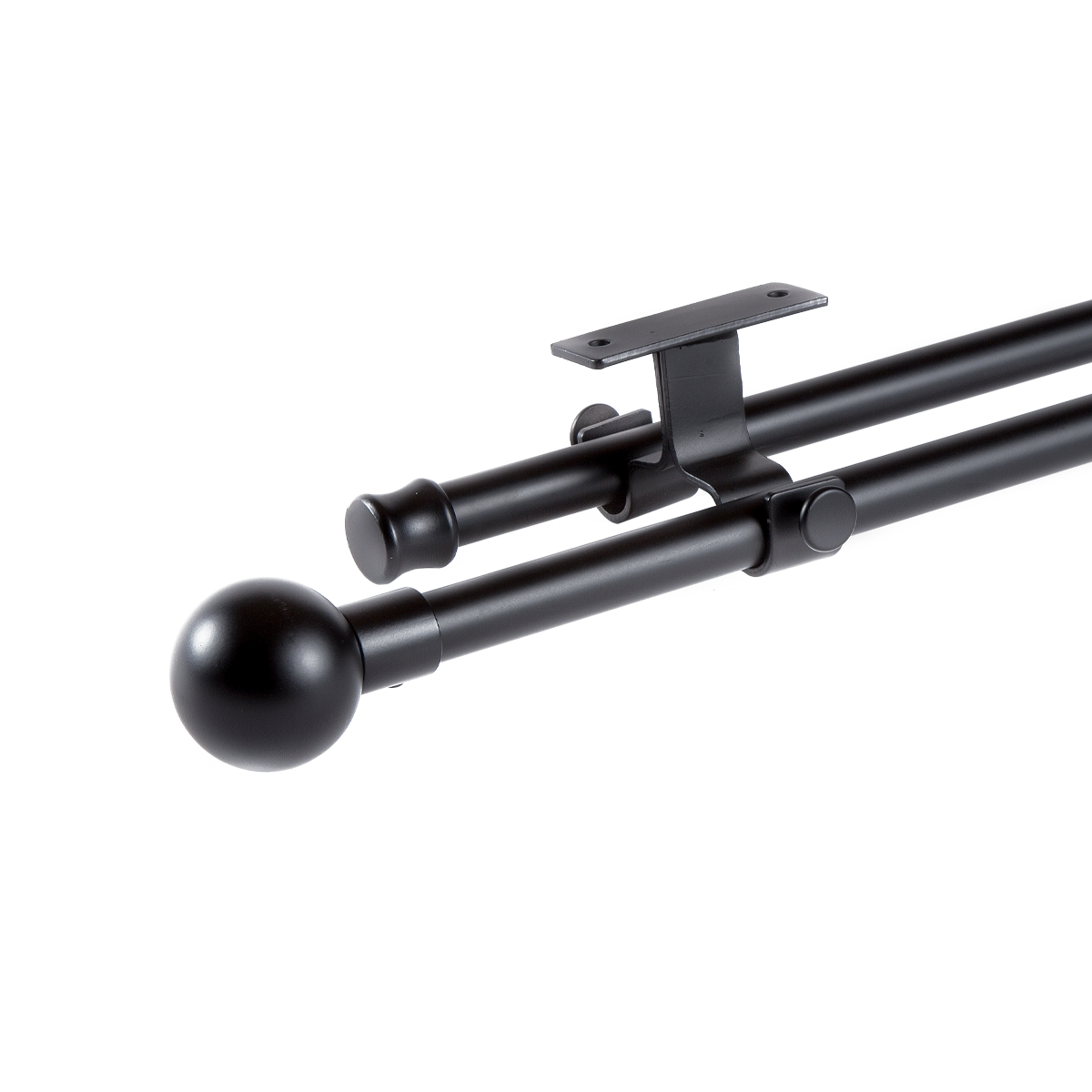 Set Barras para Cortina Doble 16/19 Mm Extensible 75-110 Cm A Techo Negro Bola-0