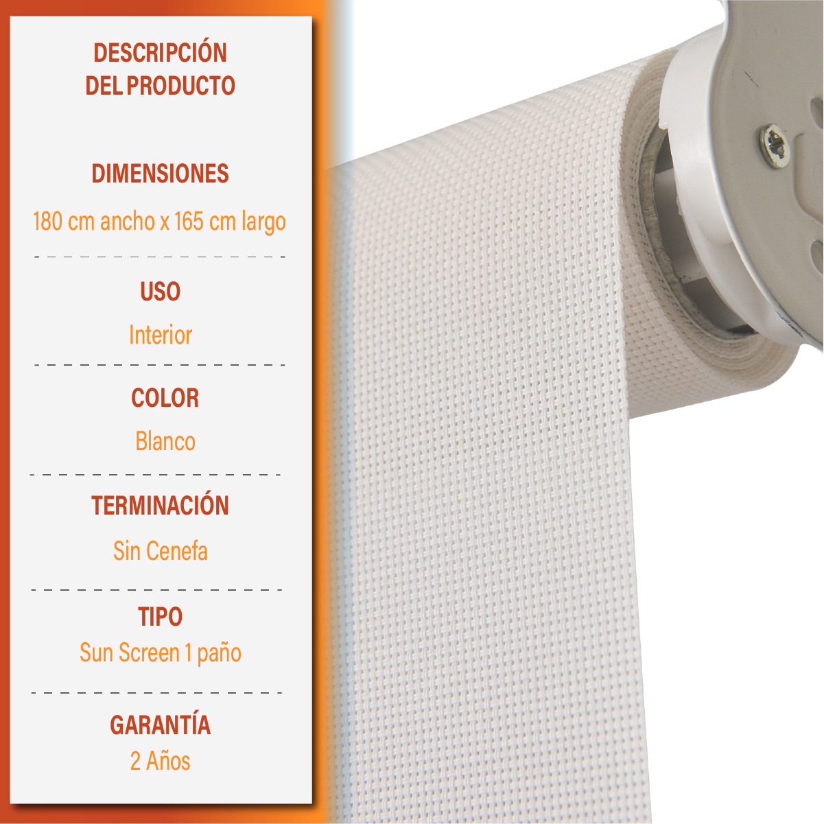 Cortina Roller Sunscreen 180 X 165 Cm Color Blanco Sunfree-8