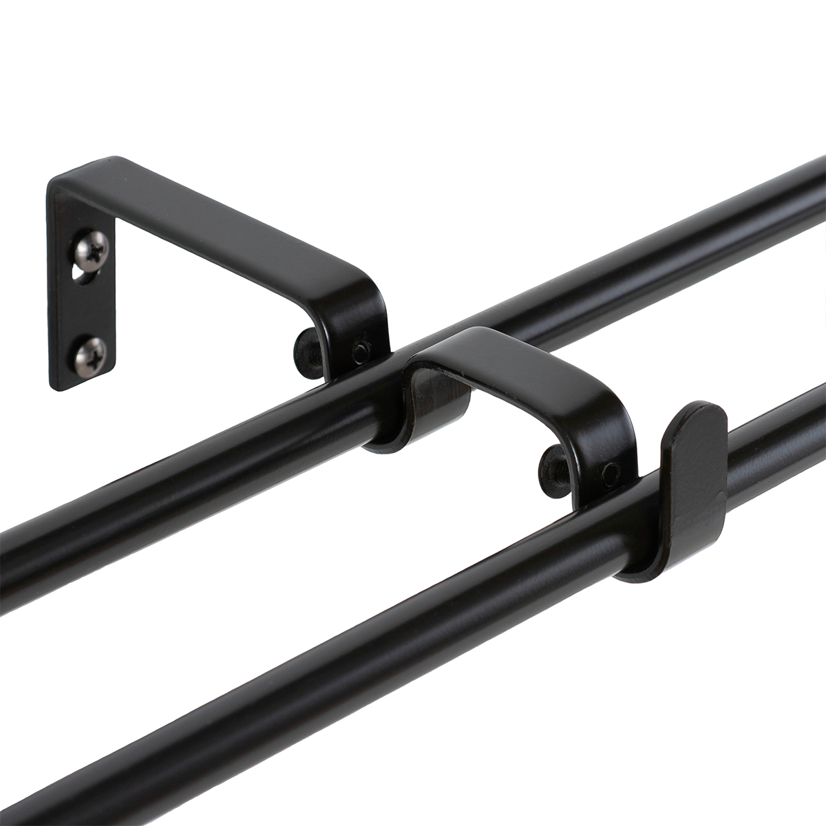 Set Barras para Cortina Doble 16/19 Mm Extensible 120-210 Cm A Muro Negro Bola-2