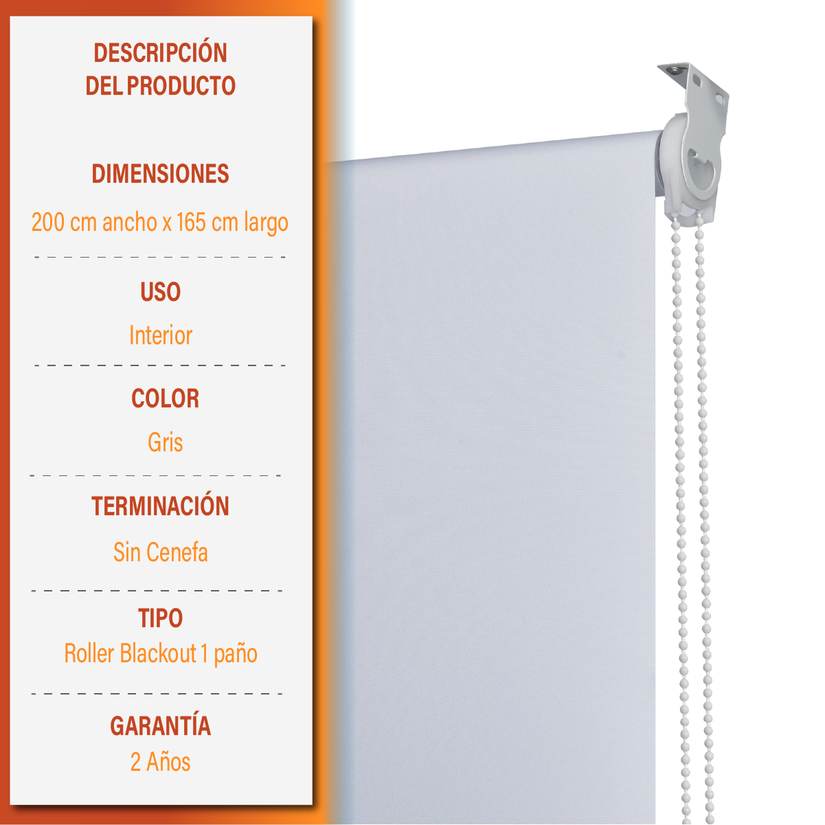 Cortina Roller Blackout 200 X 165 Cm Color Blanco Sunfree-9