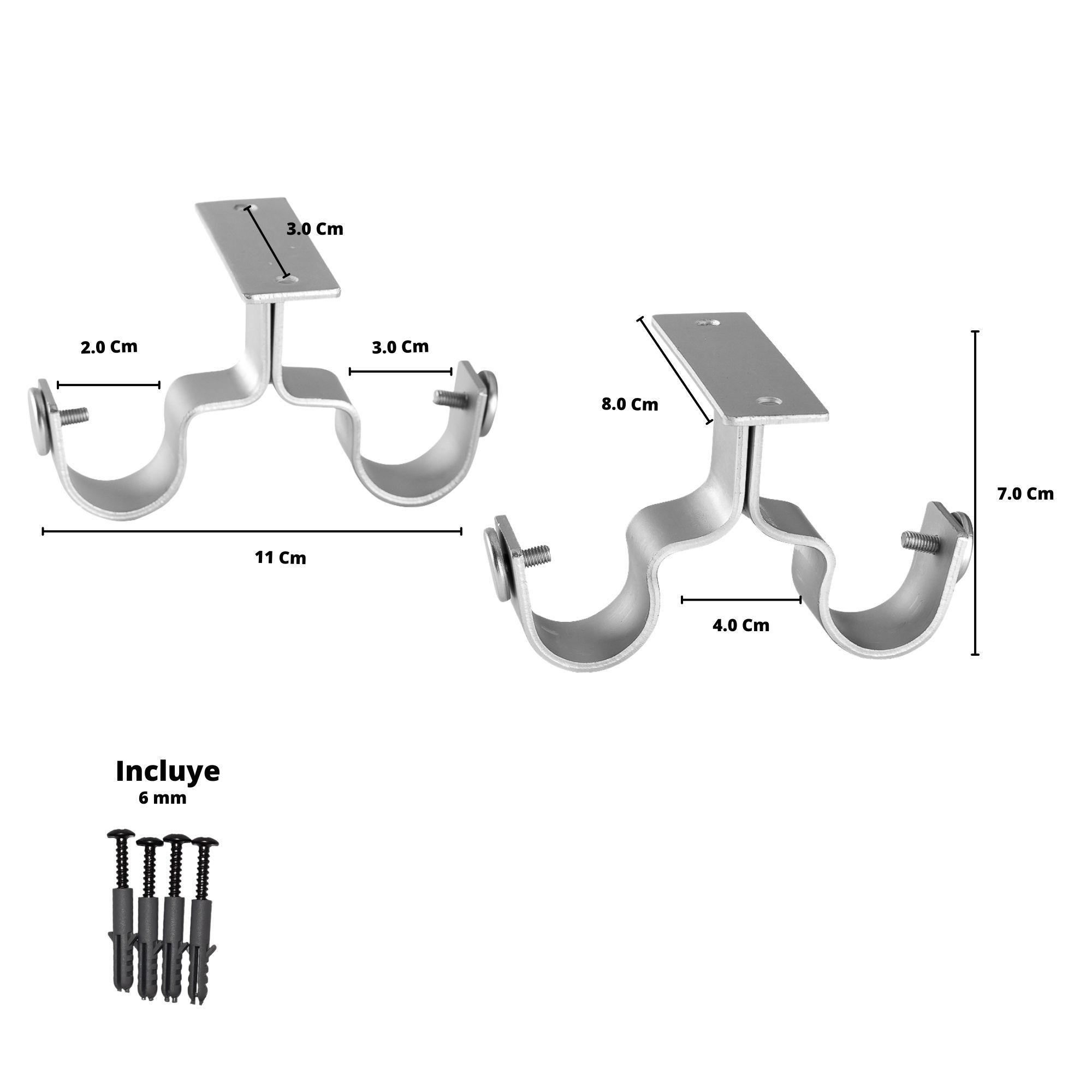 Pack 2 Unidades Soporte Doble Techo De Metal Satín 19/28 Mm-2