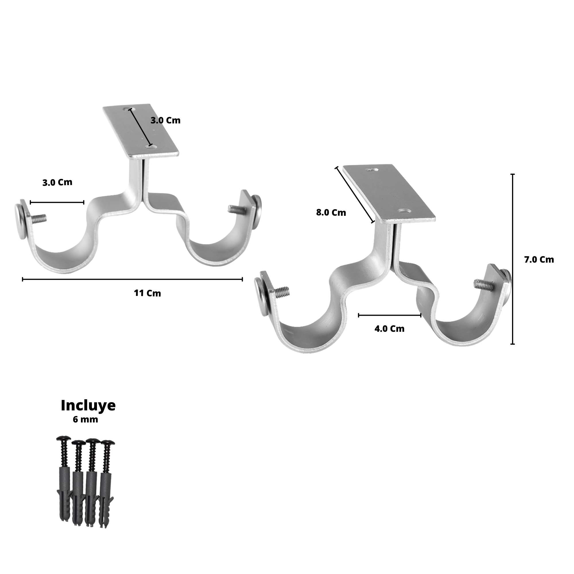 Pack 2 Unidades Soporte Doble Techo De Metal Satín 28/28 Mm-2