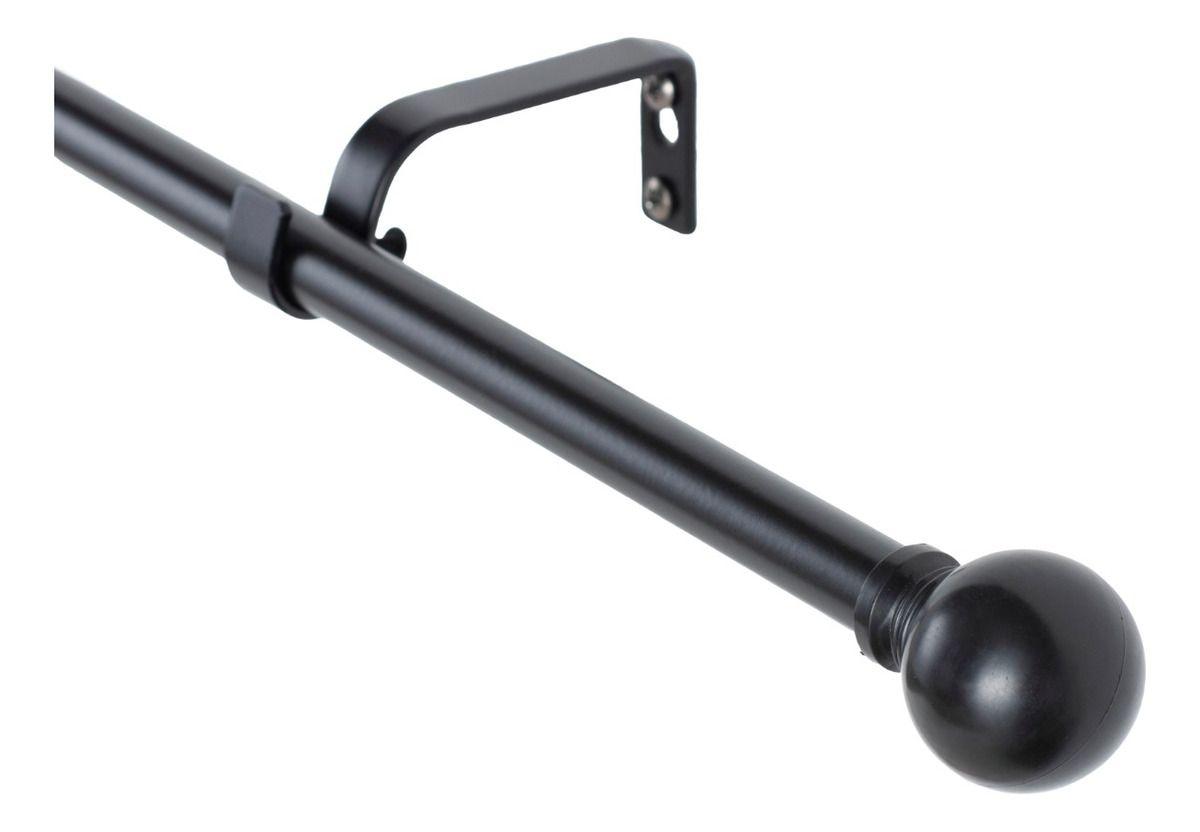 Set Barra para Cortina Simple 13/16 Mm Extensible 120-200 Cm Negro Bola-0