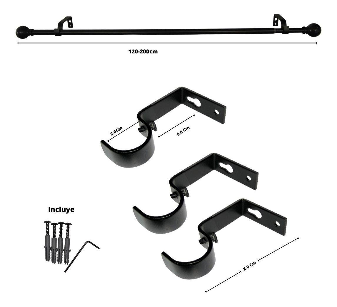 Set Barra para Cortina Simple 13/16 Mm Extensible 120-200 Cm Negro Bola-4