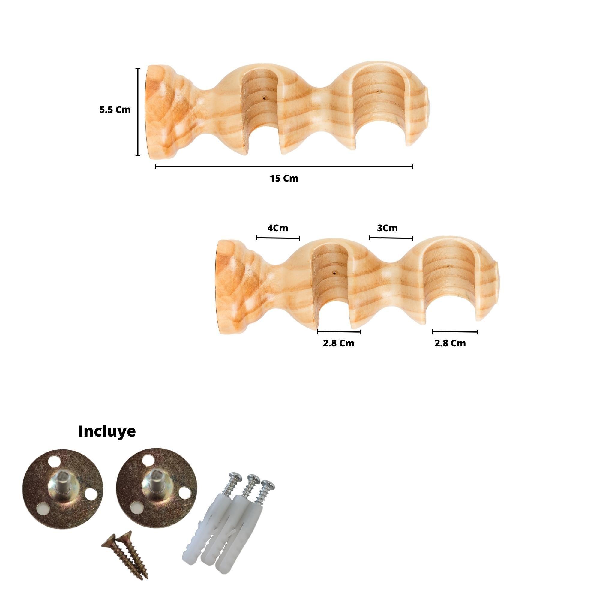 Pack 2 Unidades Soporte Doble De Madera Natural 28/28 Mm-2