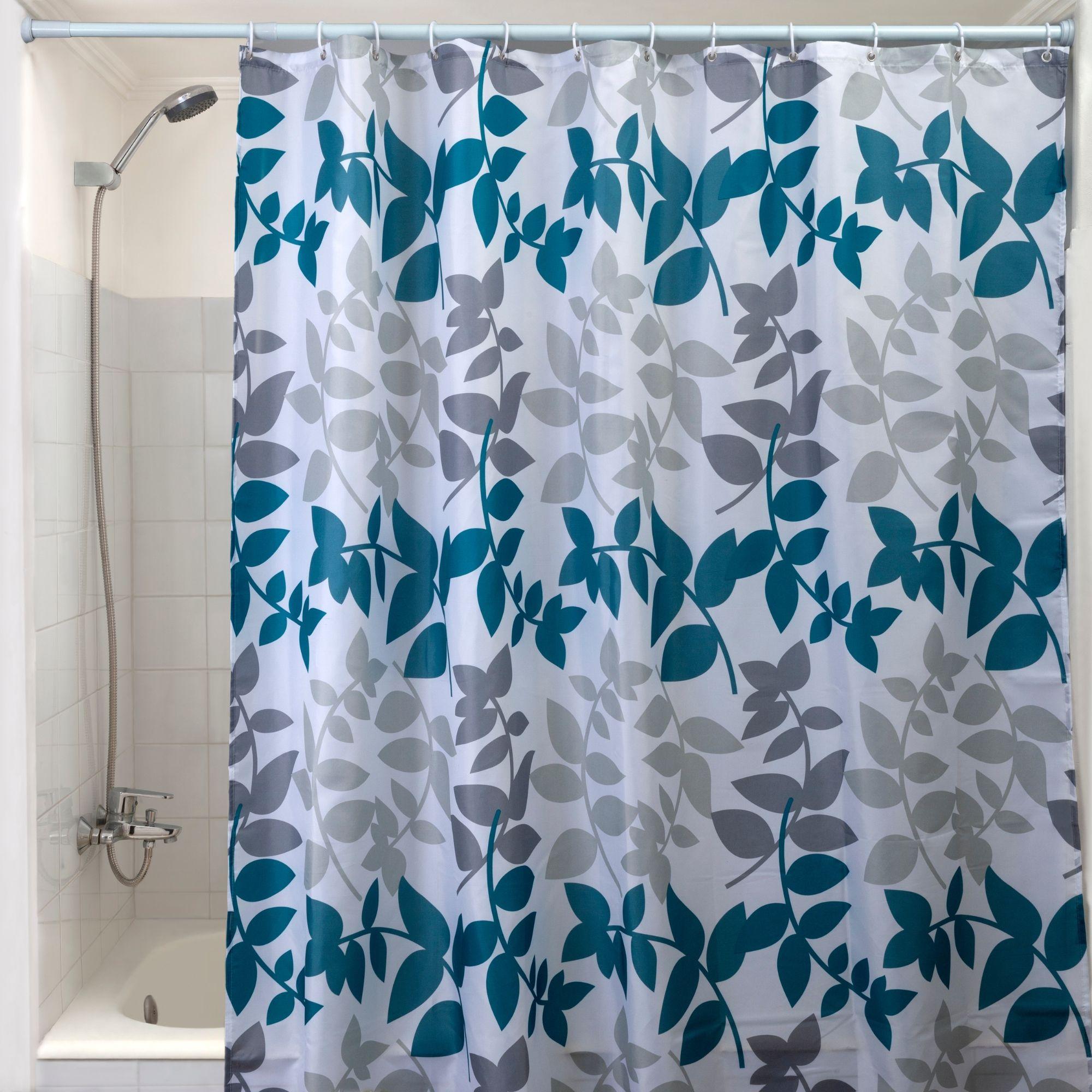 Cortina De Baño 180 x 180 Cm Poliéster Hojas Turquesa-2