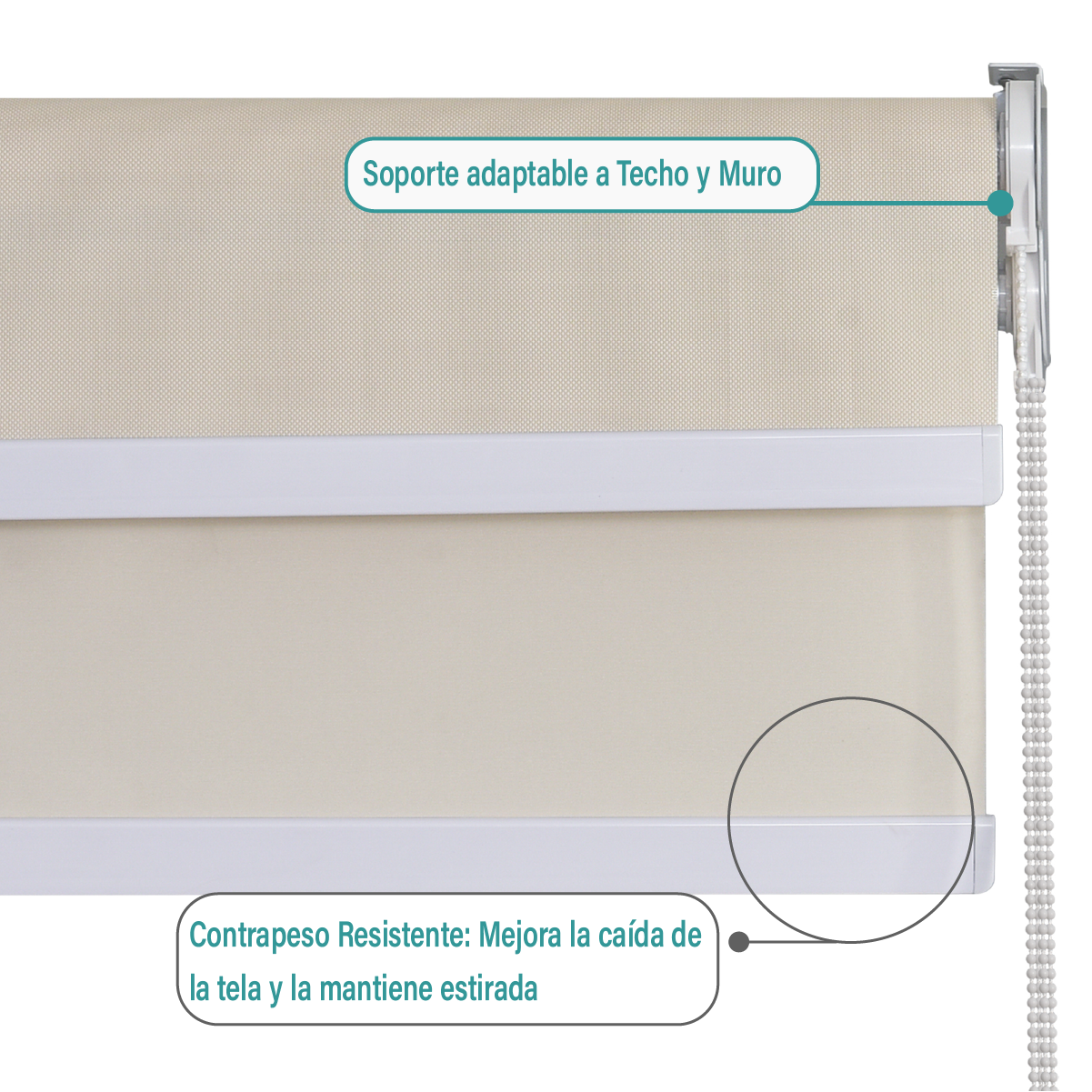 Cortina Roller Doble Blackout y Sunscreen 180X250 Cm Color Beige Marca Aura-4