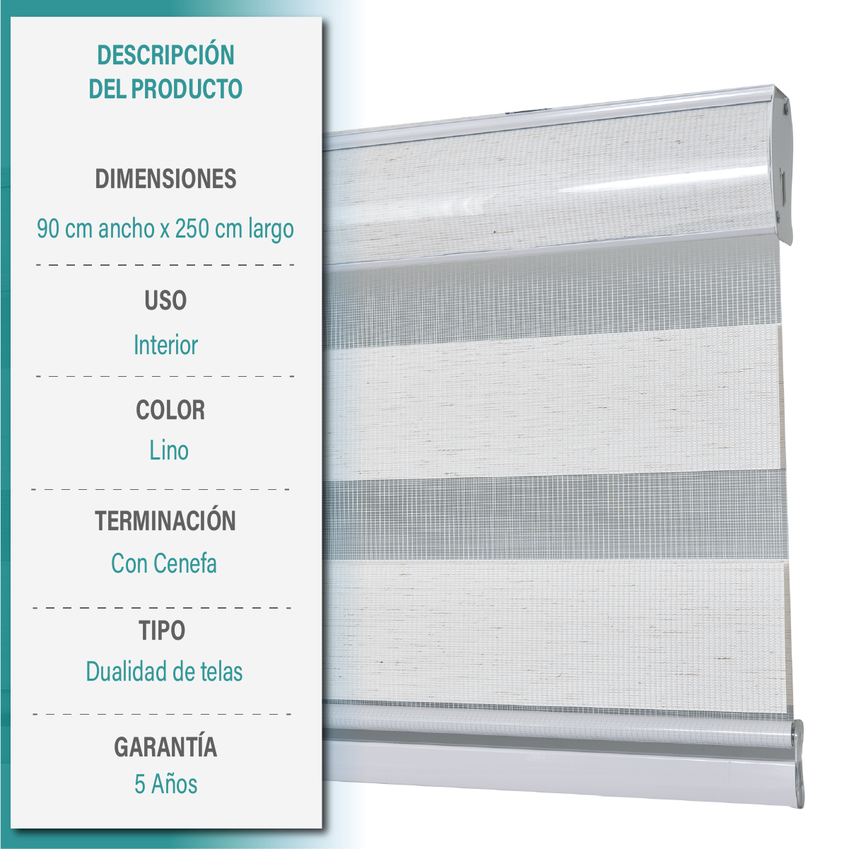 Cortina Roller Duo Zebra Día Y Noche 090 X 250 Cm Color Textura Lino Marca Aura-5