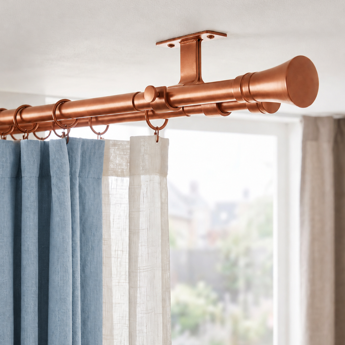 Set Barras para Cortina Doble 16/19 Mm Extensible 75-110 Cm A Techo Cobre Cónico-2