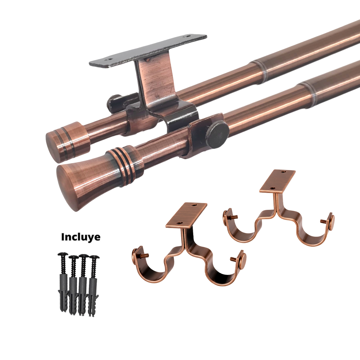 Set Barras para Cortina Doble 16/19 Mm Extensible 75-110 Cm A Techo Cobre Cónico-3