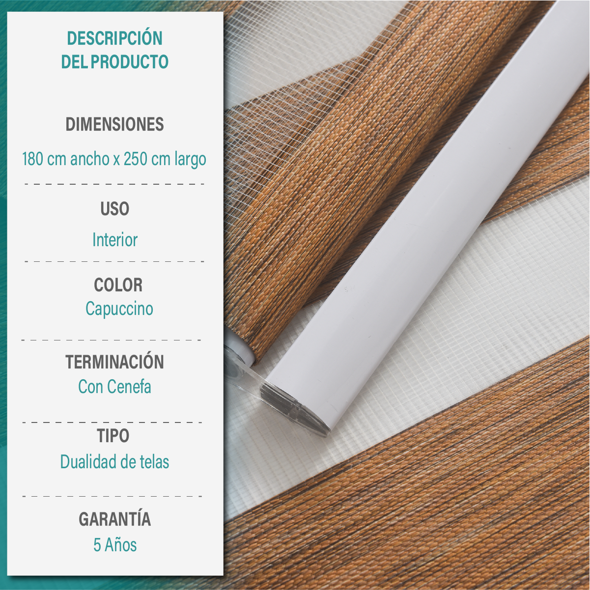 Cortina Roller Duo Zebra Día Y Noche 180 X 250 Cm Color Capuccino Marca Aura-8