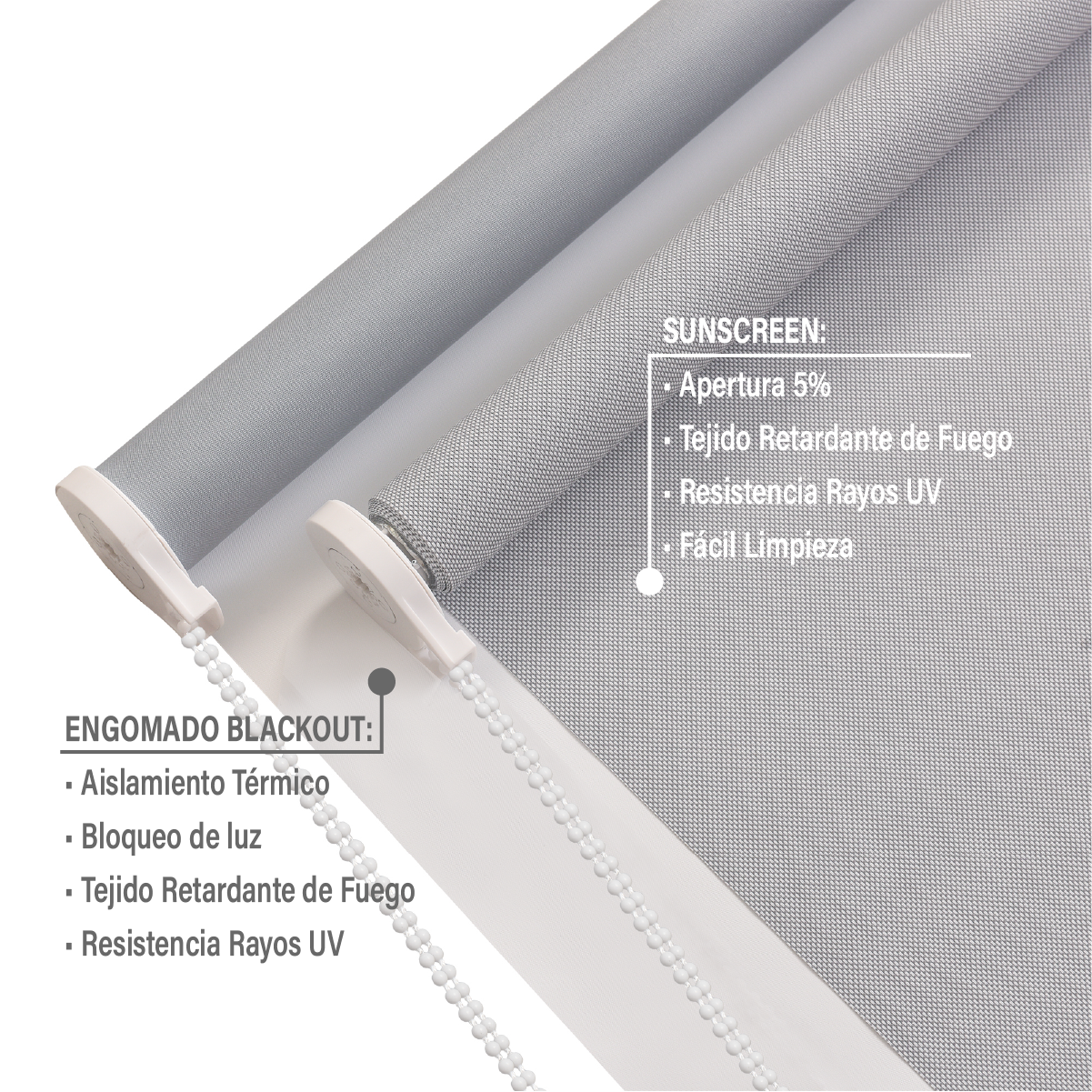 Cortina Roller Doble Blackout y Sunscreen 150 X 250 Cm Color Gris Marca Sunfree-3