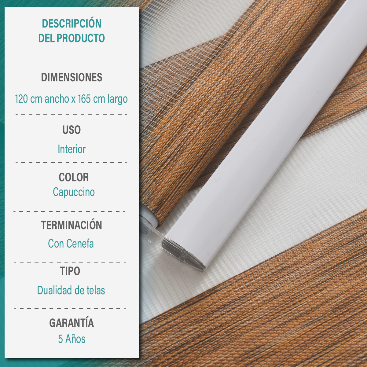 Cortina Roller Duo Zebra Día Y Noche 120 X 165 Cm Color Capuccino Marca Aura-8