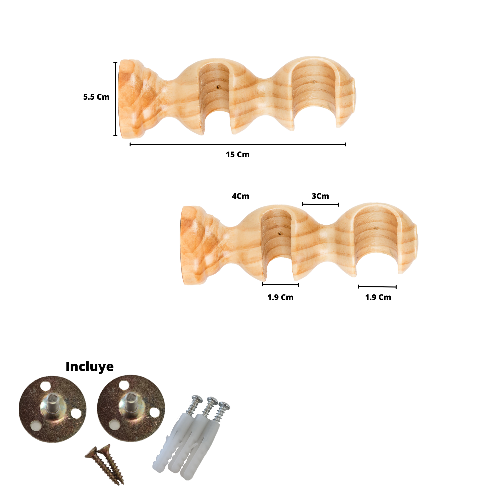 Pack 2 Unidades Soporte Doble De Madera Natural 19/19 Mm-2