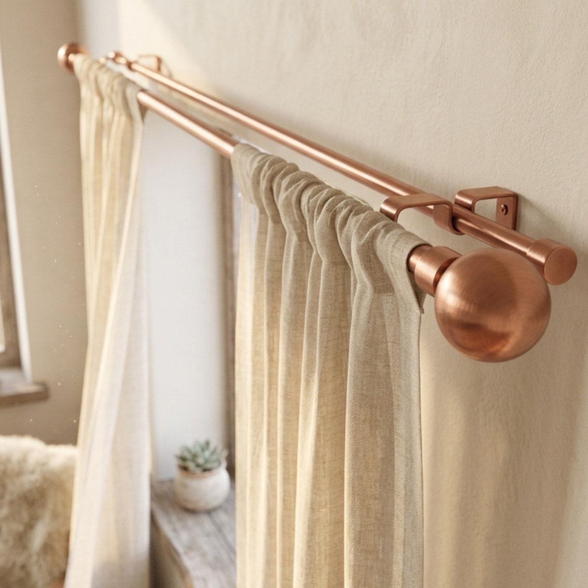 Set Barras para Cortina Doble 16/19 Mm Extensible 170-320 Cm A Muro Cobre Bola-1
