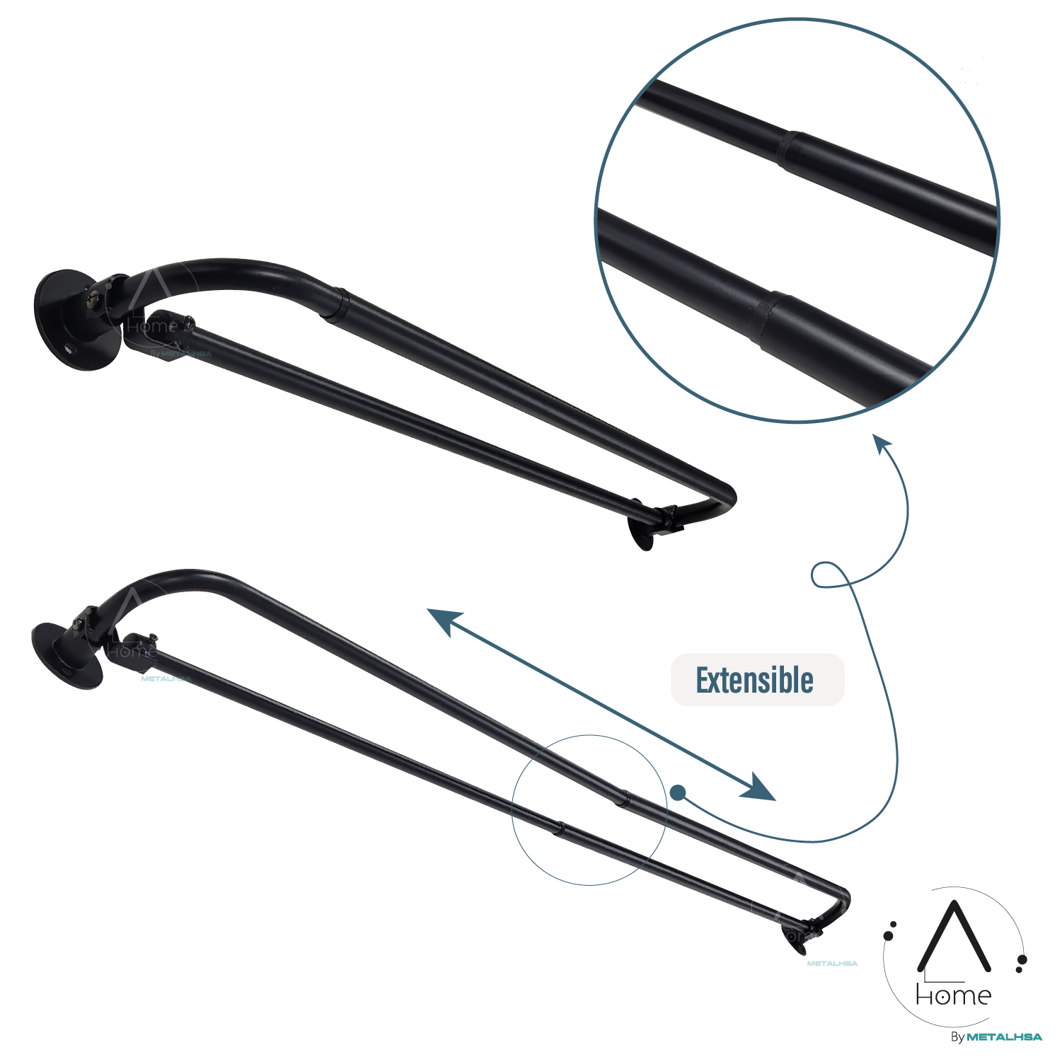 Set Barras para Cortina Doble 16/19 Mm Extensible Curvo 210 a 300 Cm Color Negro-4