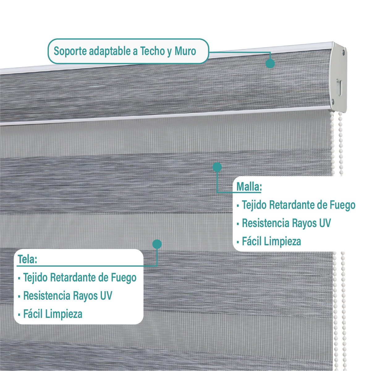 Cortina Roller Duo Zebra Día Y Noche 090 X 250 Cm Color Gris Marca Aura-3