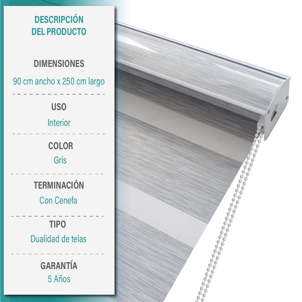 Cortina Roller Duo Zebra Día Y Noche 090 X 250 Cm Color Gris Marca Aura-5