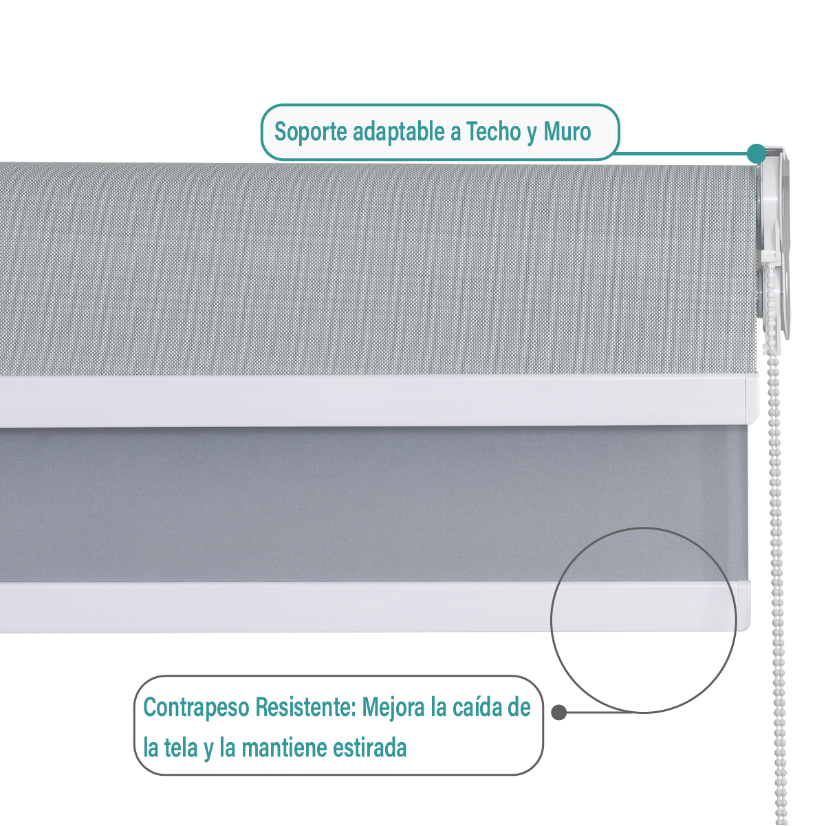 Cortina Roller Doble Blackout y Sunscreen 120X165 Cm Color Gris Marca Aura-4